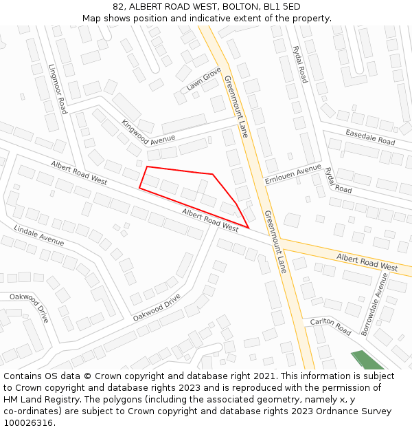 82, ALBERT ROAD WEST, BOLTON, BL1 5ED: Location map and indicative extent of plot