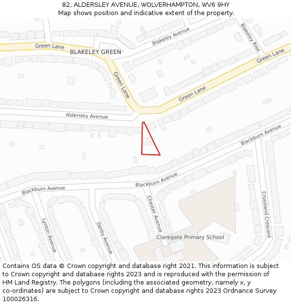82, ALDERSLEY AVENUE, WOLVERHAMPTON, WV6 9HY: Location map and indicative extent of plot