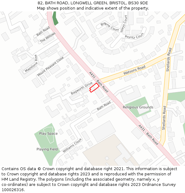 82, BATH ROAD, LONGWELL GREEN, BRISTOL, BS30 9DE: Location map and indicative extent of plot