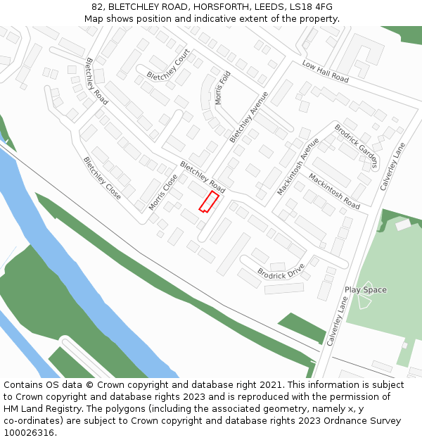 82, BLETCHLEY ROAD, HORSFORTH, LEEDS, LS18 4FG: Location map and indicative extent of plot