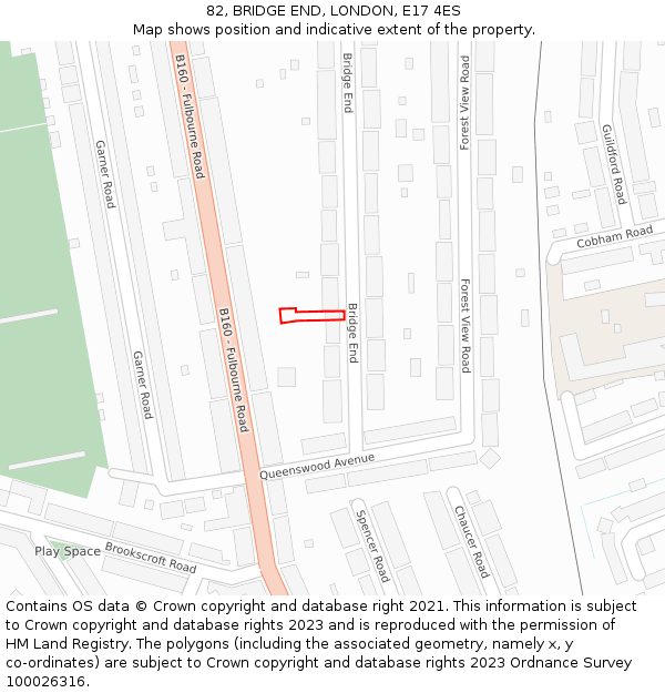 82, BRIDGE END, LONDON, E17 4ES: Location map and indicative extent of plot