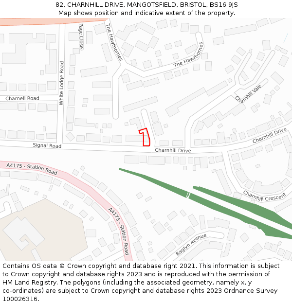 82, CHARNHILL DRIVE, MANGOTSFIELD, BRISTOL, BS16 9JS: Location map and indicative extent of plot