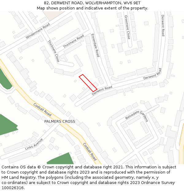 82, DERWENT ROAD, WOLVERHAMPTON, WV6 9ET: Location map and indicative extent of plot