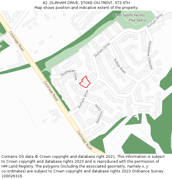 82, DURHAM DRIVE, STOKE-ON-TRENT, ST3 4TH: Location map and indicative extent of plot