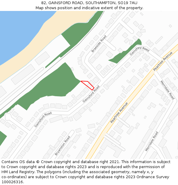 82, GAINSFORD ROAD, SOUTHAMPTON, SO19 7AU: Location map and indicative extent of plot