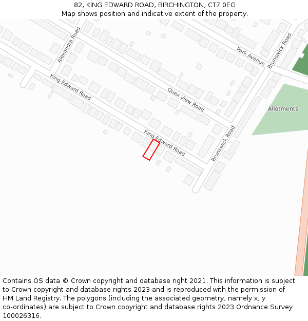 82, KING EDWARD ROAD, BIRCHINGTON, CT7 0EG: Location map and indicative extent of plot