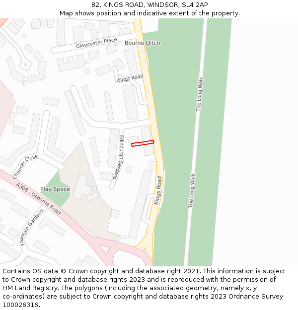 82, KINGS ROAD, WINDSOR, SL4 2AP: Location map and indicative extent of plot