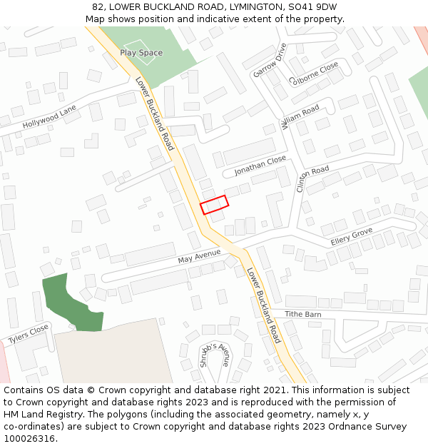 82, LOWER BUCKLAND ROAD, LYMINGTON, SO41 9DW: Location map and indicative extent of plot