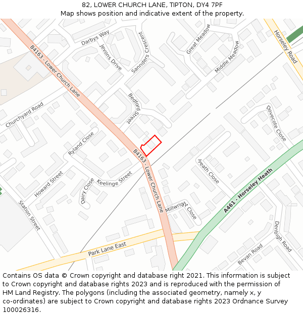 82, LOWER CHURCH LANE, TIPTON, DY4 7PF: Location map and indicative extent of plot