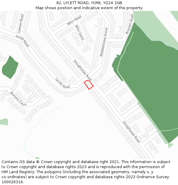 82, LYCETT ROAD, YORK, YO24 1NB: Location map and indicative extent of plot