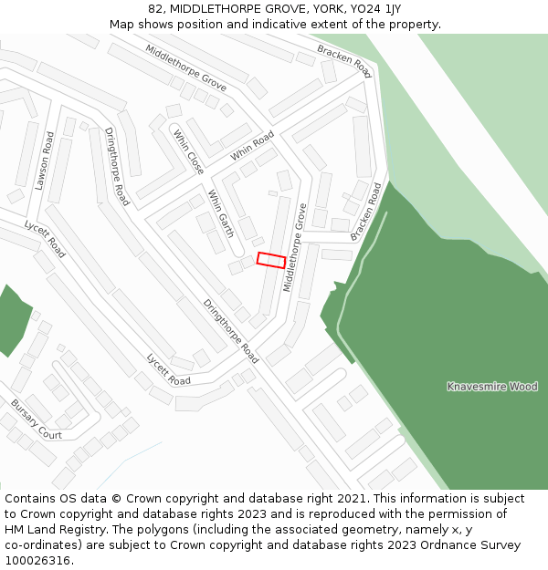 82, MIDDLETHORPE GROVE, YORK, YO24 1JY: Location map and indicative extent of plot