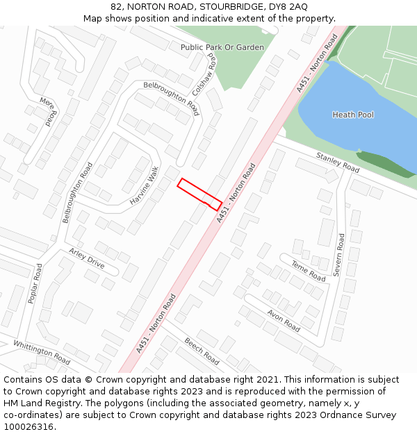 82, NORTON ROAD, STOURBRIDGE, DY8 2AQ: Location map and indicative extent of plot