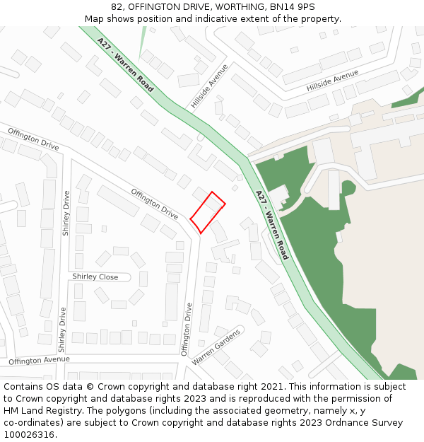 82, OFFINGTON DRIVE, WORTHING, BN14 9PS: Location map and indicative extent of plot