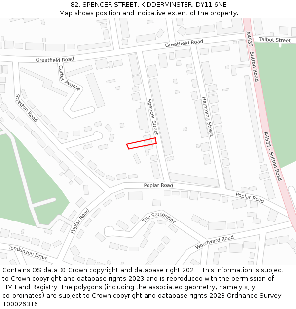 82, SPENCER STREET, KIDDERMINSTER, DY11 6NE: Location map and indicative extent of plot