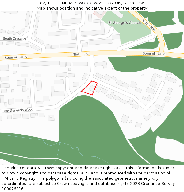 82, THE GENERALS WOOD, WASHINGTON, NE38 9BW: Location map and indicative extent of plot