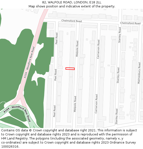 82, WALPOLE ROAD, LONDON, E18 2LL: Location map and indicative extent of plot
