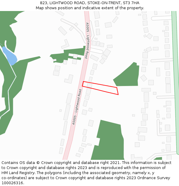 823, LIGHTWOOD ROAD, STOKE-ON-TRENT, ST3 7HA: Location map and indicative extent of plot