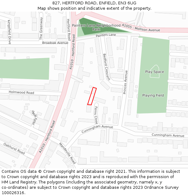 827, HERTFORD ROAD, ENFIELD, EN3 6UG: Location map and indicative extent of plot