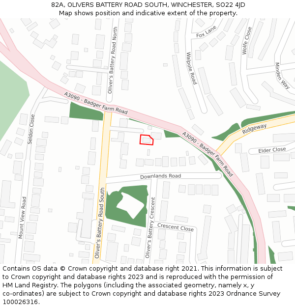 82A, OLIVERS BATTERY ROAD SOUTH, WINCHESTER, SO22 4JD: Location map and indicative extent of plot