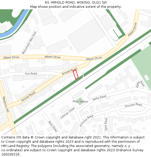 83, ARNOLD ROAD, WOKING, GU21 5JX: Location map and indicative extent of plot