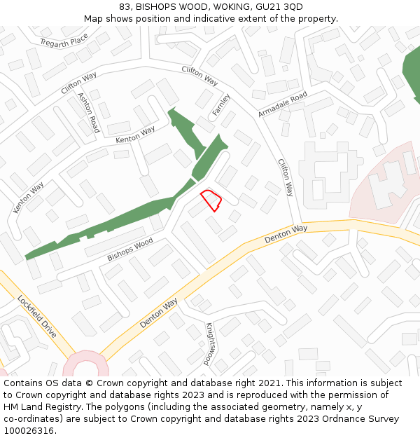 83, BISHOPS WOOD, WOKING, GU21 3QD: Location map and indicative extent of plot