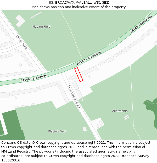 83, BROADWAY, WALSALL, WS1 3EZ: Location map and indicative extent of plot
