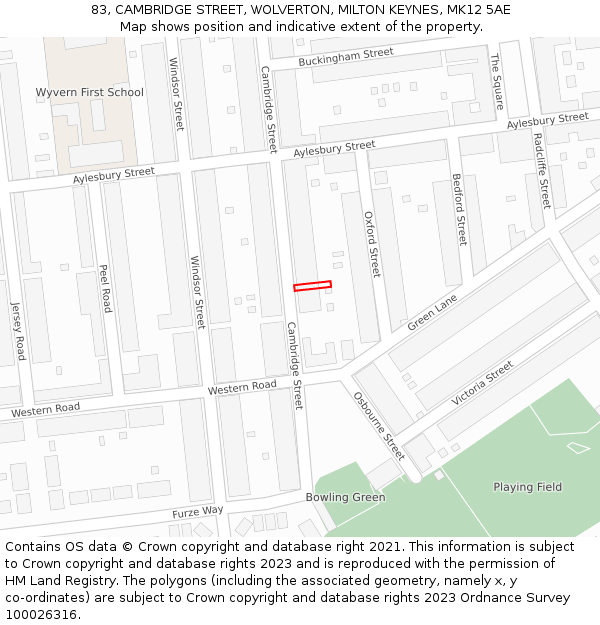 83, CAMBRIDGE STREET, WOLVERTON, MILTON KEYNES, MK12 5AE: Location map and indicative extent of plot