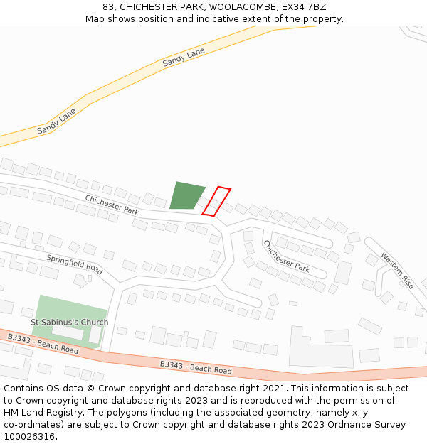 83, CHICHESTER PARK, WOOLACOMBE, EX34 7BZ: Location map and indicative extent of plot