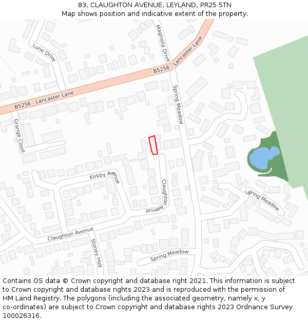 83, CLAUGHTON AVENUE, LEYLAND, PR25 5TN: Location map and indicative extent of plot