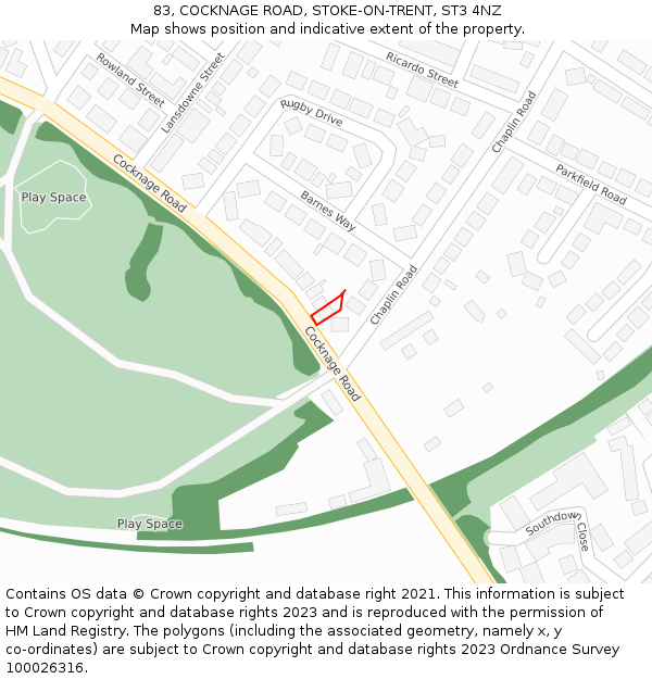 83, COCKNAGE ROAD, STOKE-ON-TRENT, ST3 4NZ: Location map and indicative extent of plot