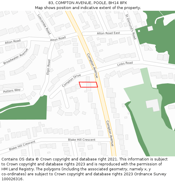 83, COMPTON AVENUE, POOLE, BH14 8PX: Location map and indicative extent of plot