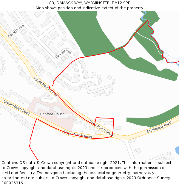 83, DAMASK WAY, WARMINSTER, BA12 9PP: Location map and indicative extent of plot