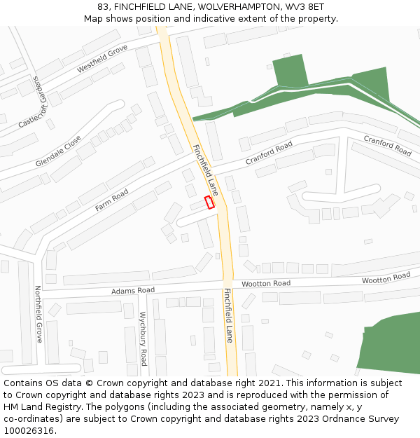 83, FINCHFIELD LANE, WOLVERHAMPTON, WV3 8ET: Location map and indicative extent of plot