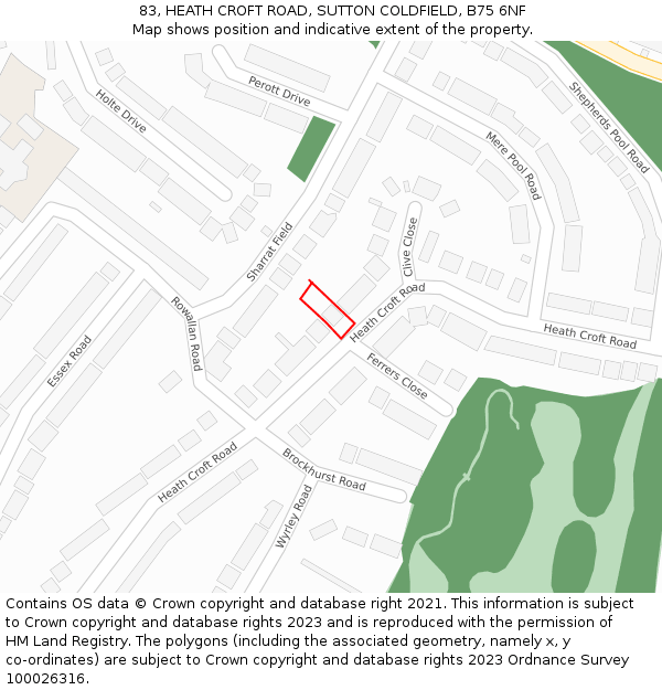 83, HEATH CROFT ROAD, SUTTON COLDFIELD, B75 6NF: Location map and indicative extent of plot