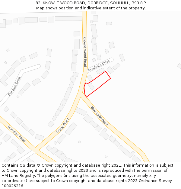 83, KNOWLE WOOD ROAD, DORRIDGE, SOLIHULL, B93 8JP: Location map and indicative extent of plot