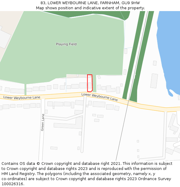 83, LOWER WEYBOURNE LANE, FARNHAM, GU9 9HW: Location map and indicative extent of plot
