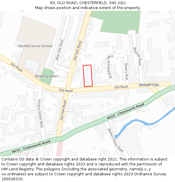 83, OLD ROAD, CHESTERFIELD, S40 2QU: Location map and indicative extent of plot