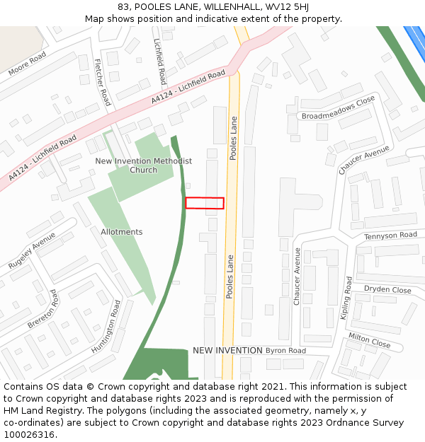 83, POOLES LANE, WILLENHALL, WV12 5HJ: Location map and indicative extent of plot