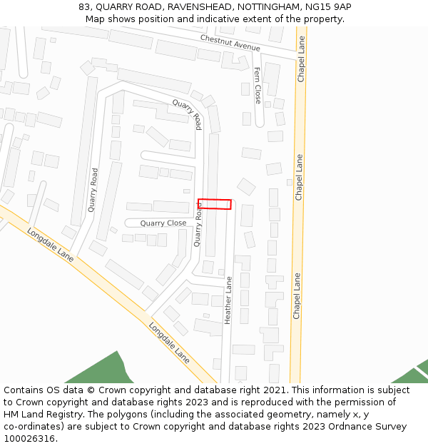 83, QUARRY ROAD, RAVENSHEAD, NOTTINGHAM, NG15 9AP: Location map and indicative extent of plot