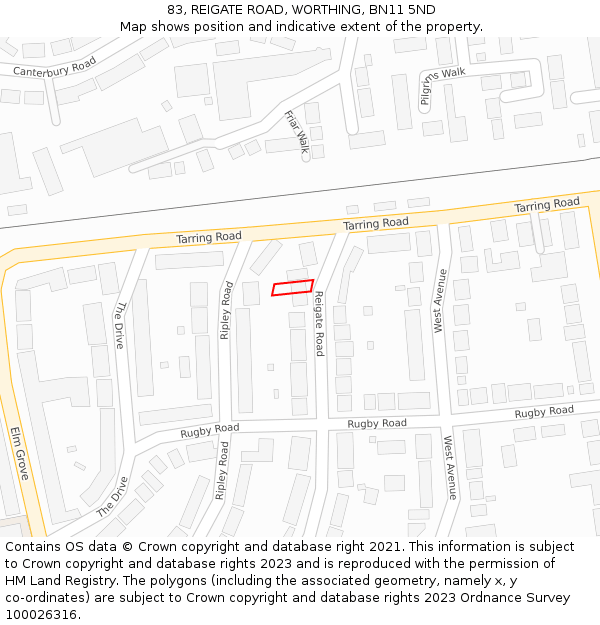 83, REIGATE ROAD, WORTHING, BN11 5ND: Location map and indicative extent of plot