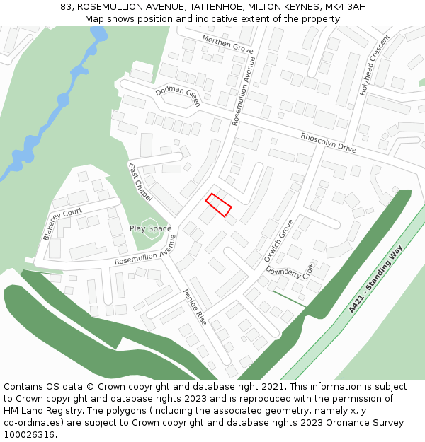 83, ROSEMULLION AVENUE, TATTENHOE, MILTON KEYNES, MK4 3AH: Location map and indicative extent of plot