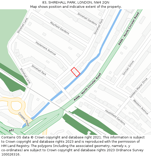 83, SHIREHALL PARK, LONDON, NW4 2QN: Location map and indicative extent of plot