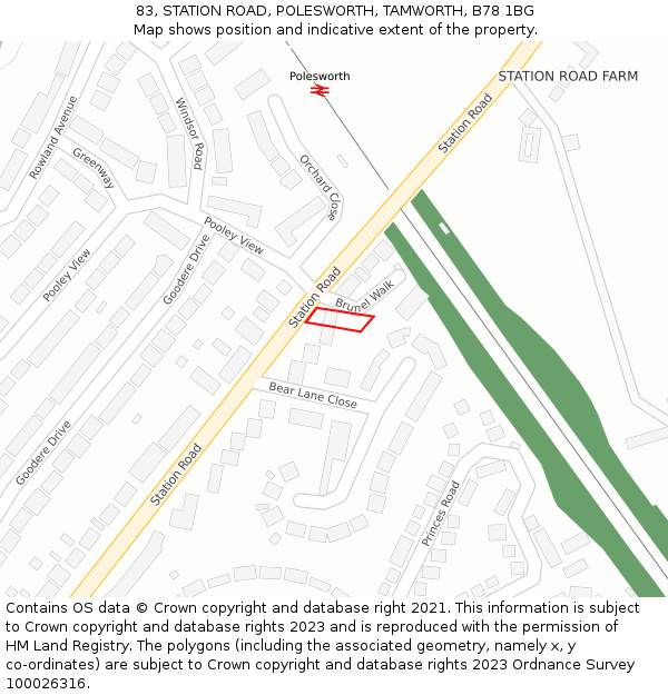 83, STATION ROAD, POLESWORTH, TAMWORTH, B78 1BG: Location map and indicative extent of plot