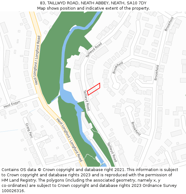 83, TAILLWYD ROAD, NEATH ABBEY, NEATH, SA10 7DY: Location map and indicative extent of plot