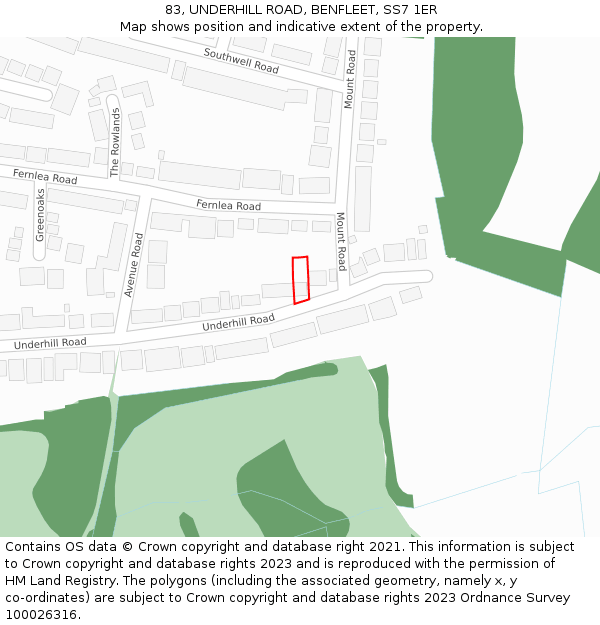 83, UNDERHILL ROAD, BENFLEET, SS7 1ER: Location map and indicative extent of plot