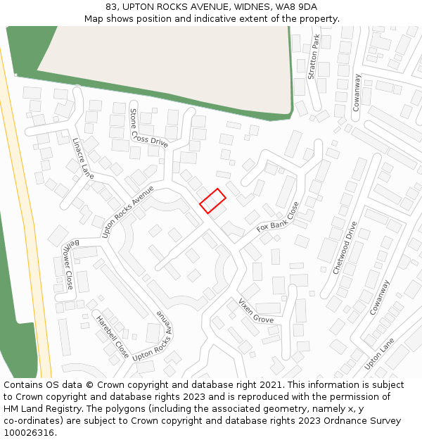 83, UPTON ROCKS AVENUE, WIDNES, WA8 9DA: Location map and indicative extent of plot