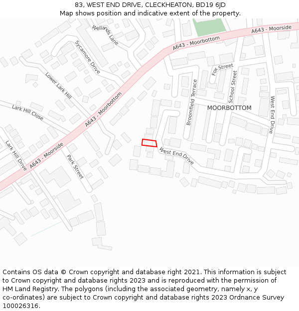 83, WEST END DRIVE, CLECKHEATON, BD19 6JD: Location map and indicative extent of plot