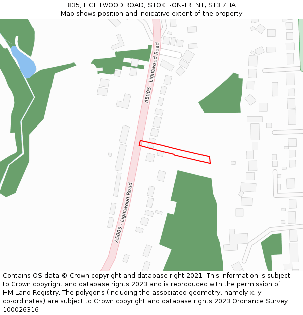 835, LIGHTWOOD ROAD, STOKE-ON-TRENT, ST3 7HA: Location map and indicative extent of plot