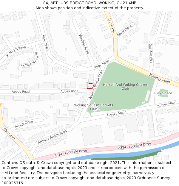 84, ARTHURS BRIDGE ROAD, WOKING, GU21 4NR: Location map and indicative extent of plot