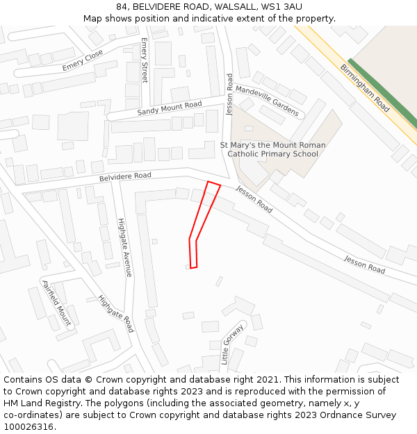 84, BELVIDERE ROAD, WALSALL, WS1 3AU: Location map and indicative extent of plot